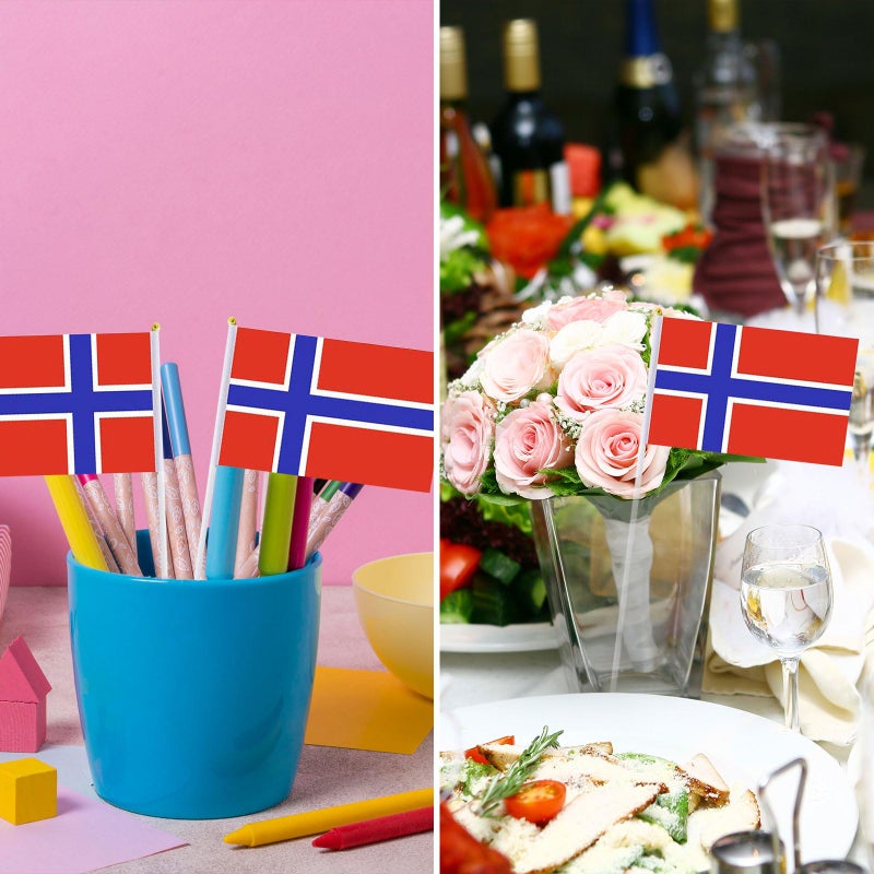 mflagperft Norway Flag Norwegian Flag, Small Mini Handheld Norway Flags on Stick, Ideal for Party Parades Sports Events Patriotic Festival Decorations - Image 5